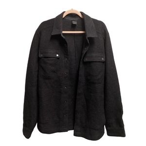 NAU Large Black Shacket Shirt Jacket Zip Pockets Wool Recycled Cotton Organic